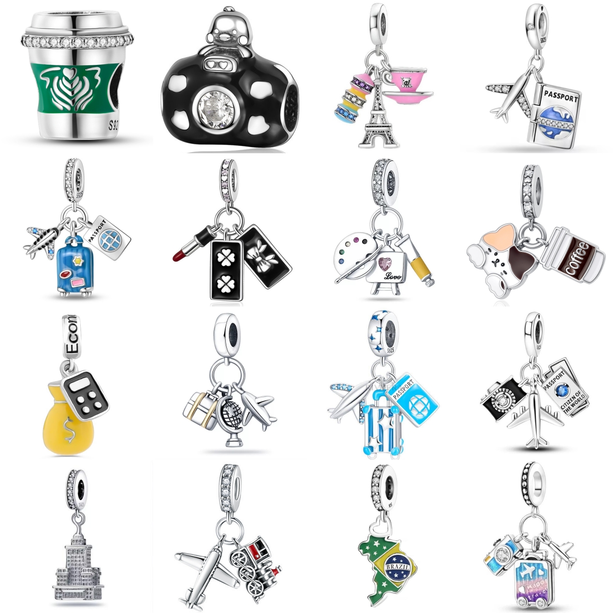 Travel Accessories Drawing - 925 Sterling Silber Reise-Serie Charm-Armband Zubehör