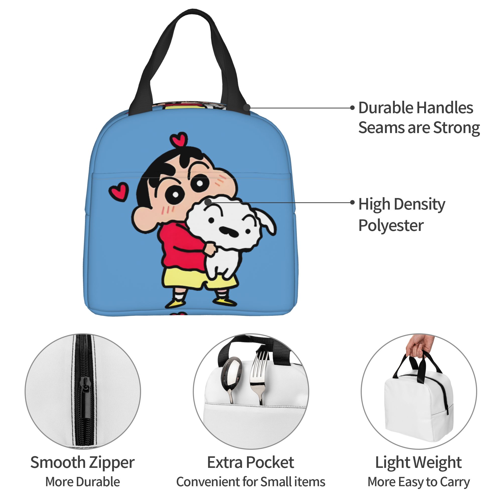 Travel Accessories 2022 - Crayons S-Shinchans Isolierte Lunchtasche, wasserdicht, Cartoon-Anime,