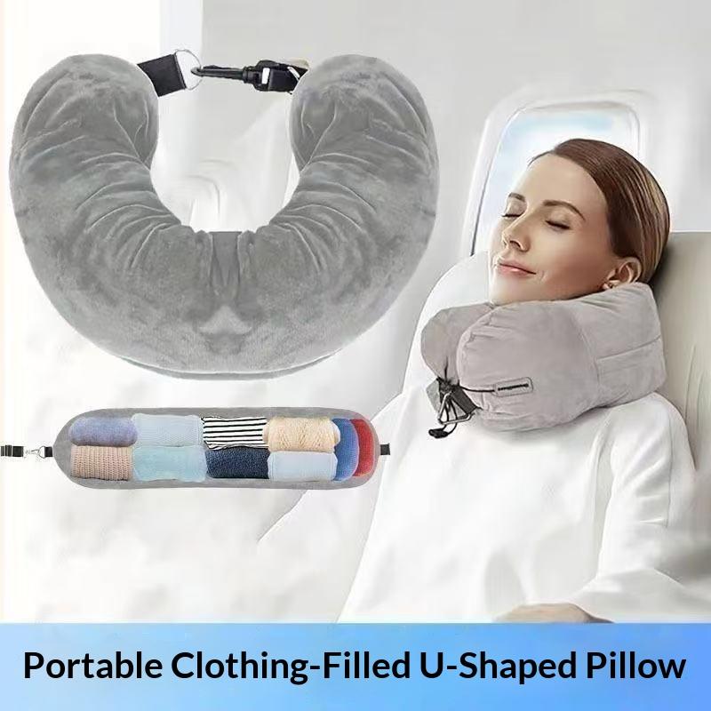 Travel Pillow Inflatable - Für Flugreisen Reise-Nackenkissen mit Befüllbarer Kleidungsaufbewahrungstasche